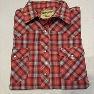 Wrangler‎ Western Fashion Pearl Snap Button Shirt Mens XL Red Plaid Short Sleeve